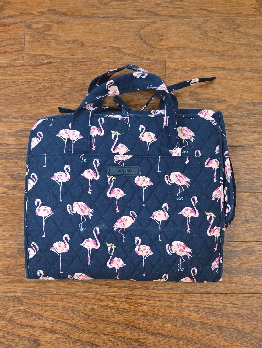 Vera Bradley Navy Pink Flamingo Quilted Travel Hanging Cosmetic Case